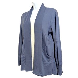 BLUE L.L. Bean Supima Cotton Open Front Cardigan Size L Large Ribbed